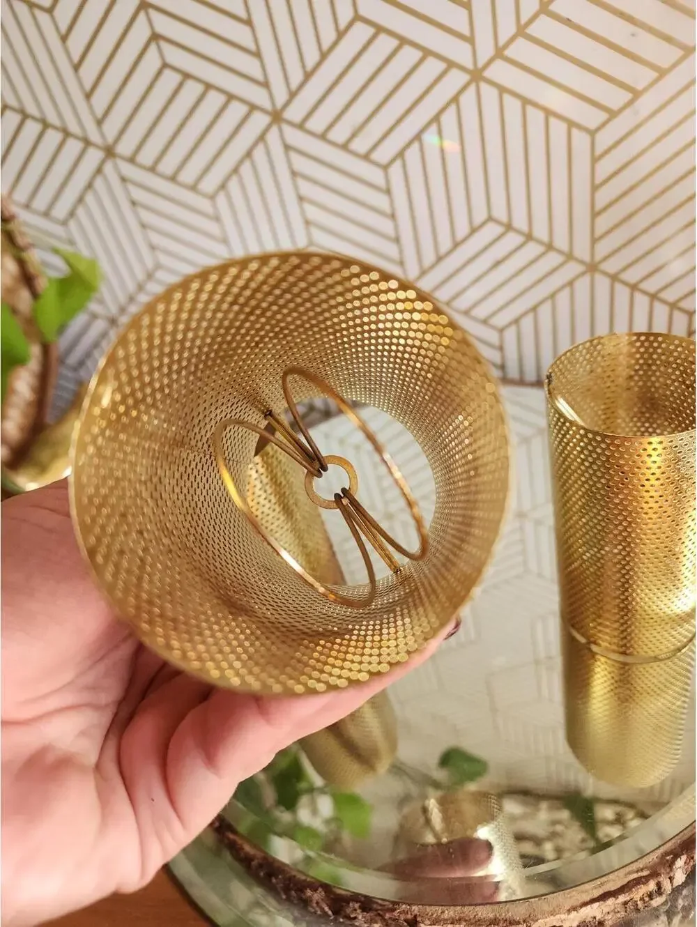 Vintage Mid Century Modern Brass Mesh Light Diffuser 5